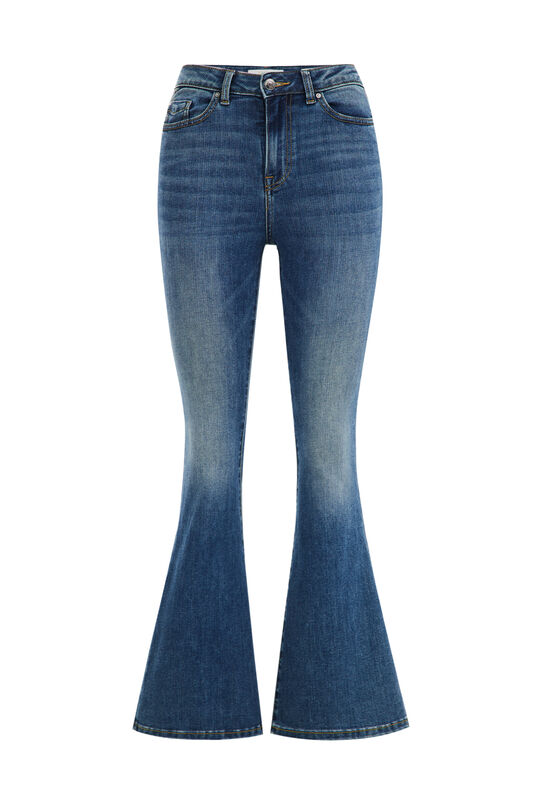 Jeans high rise superflared de tissu stretch femme, Bleu