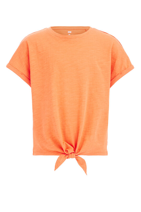 T-shirt à détail de bouton femme, Orange vif