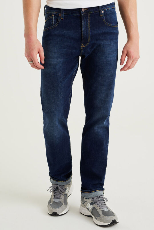Jeans regular fit stretch moyen homme, Bleu foncé