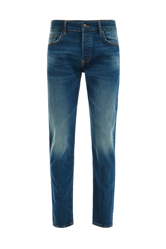 Jeans slim fit stretch médium homme, Bleu foncé