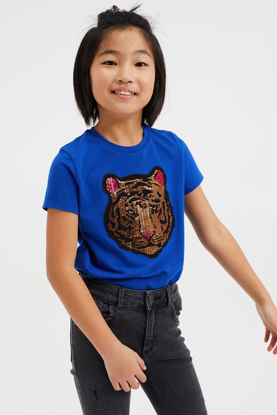 T-shirt à application de paillettes fille, Bleu de cobalt