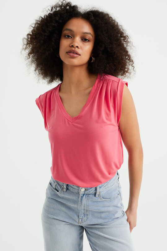 T-shirt à détail plissé femme, Rose vif