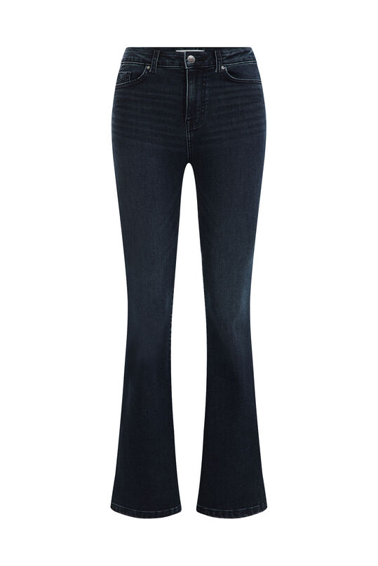 Jeans high rise de tissu stretch femme, Bleu foncé