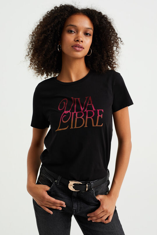 T-shirt à application femme, Noir