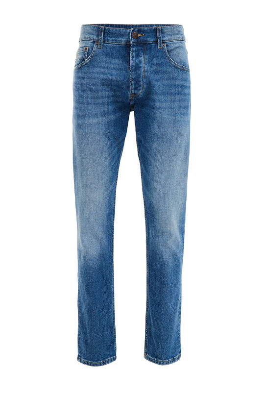 Jeans slim fit stretch médium homme, Bleu