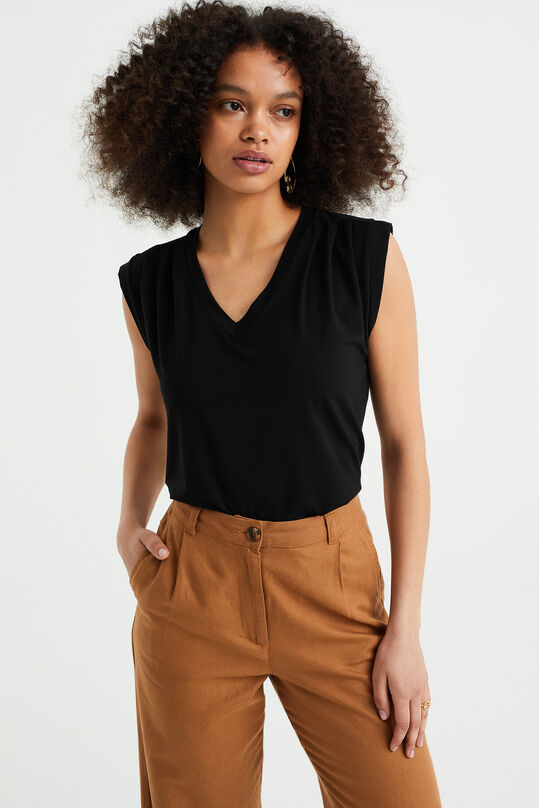 T-shirt à détail plissé femme, Noir