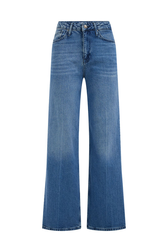 Jeans high rise wide leg avec stretch confort femme, Bleu foncé