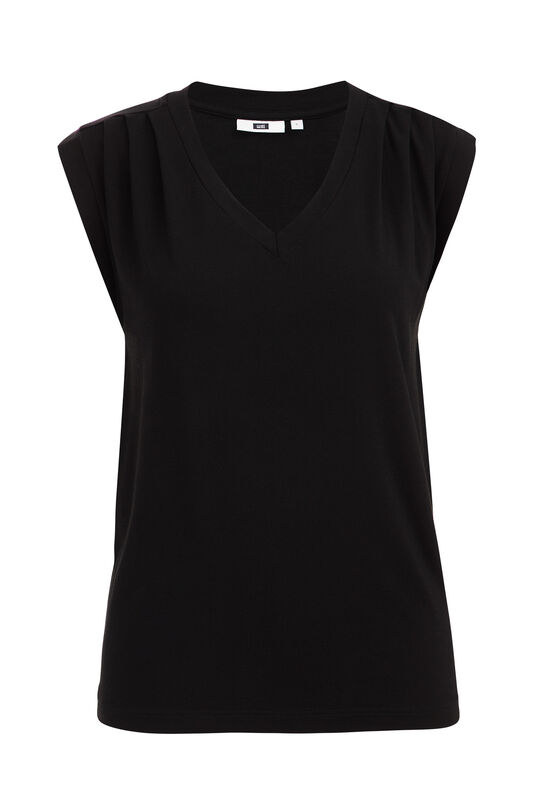 T-shirt à détail plissé femme, Noir