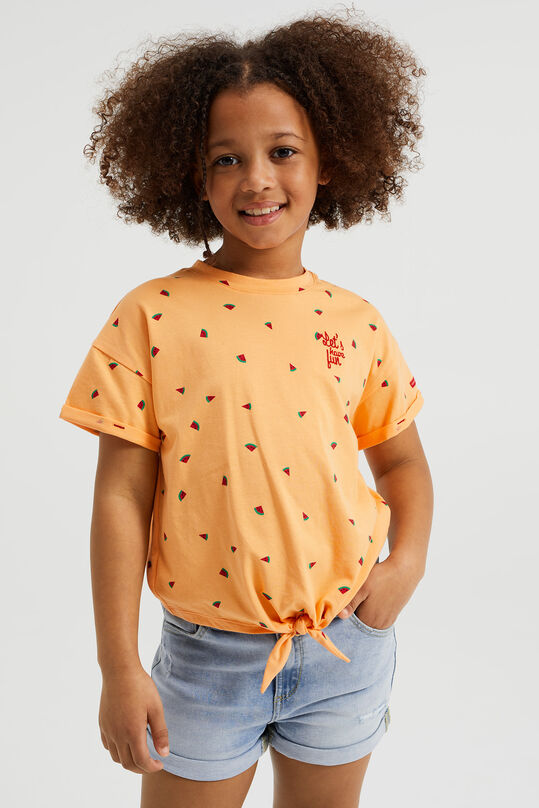 T-shirt à motif et détail de nœud fille, Orange