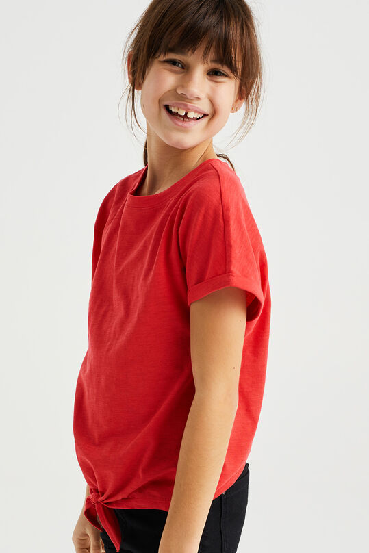 T-shirt à détail de bouton femme, Rouge vif