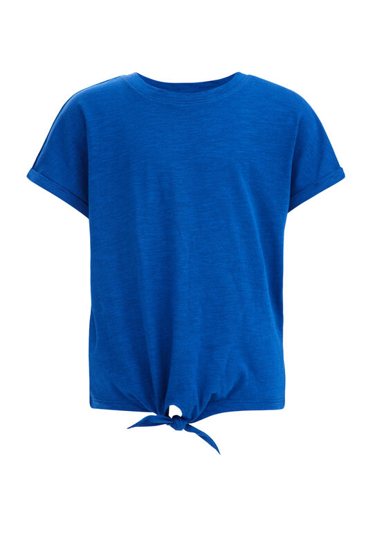 T-shirt à détail de bouton femme, Bleu de cobalt