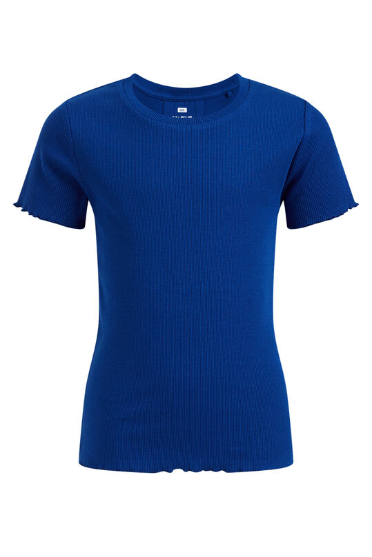T-shirt slim fit à structure côtelée fille, Bleu de cobalt