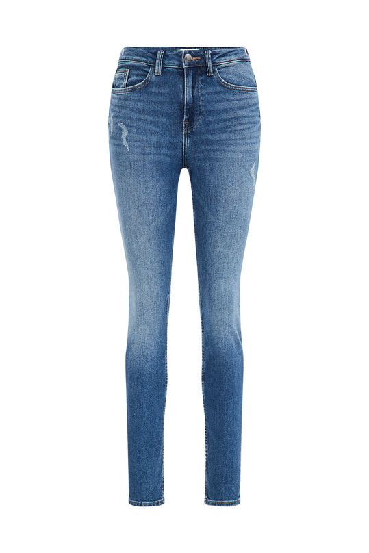 Jeans high rise skinny stretch femme, Bleu foncé