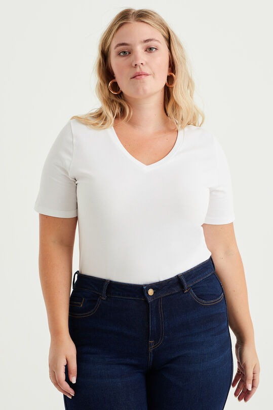 T-shirt à col en V femme - Curve, Blanc